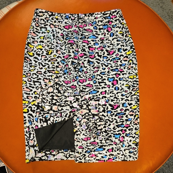 Milly Black and White Sequin Pencil Skirt Midi - Picture 4 of 6